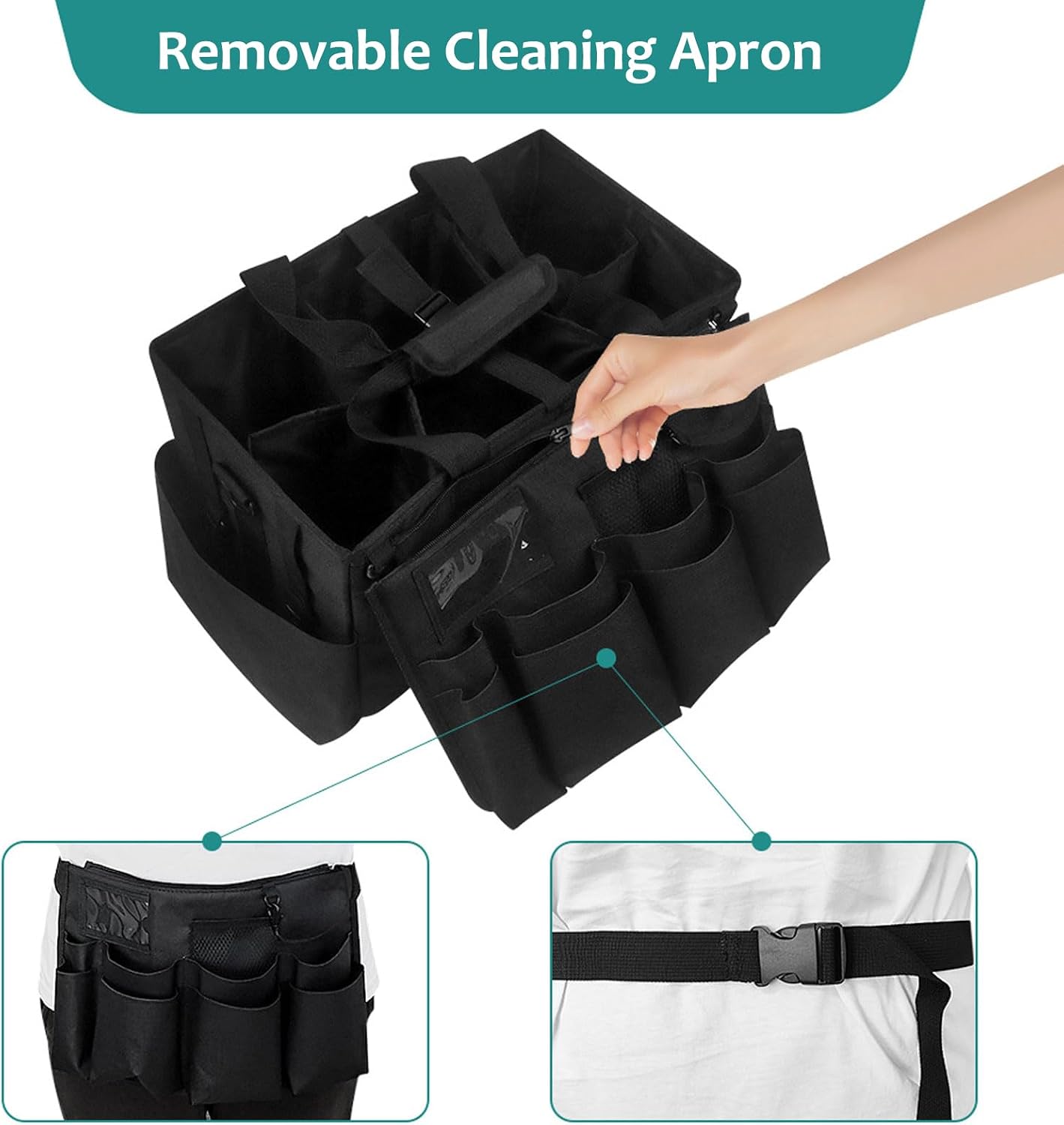 Qivine 17L Cleaning Caddy with Handle, Foldable Cleaning Supply Caddy(Blue) | Cleaning Caddy for Cleaning Supplies, Portable Cleaning Supplies Organizer with 6 Pockets, Cleaning Bucket for Kitchen Garden
