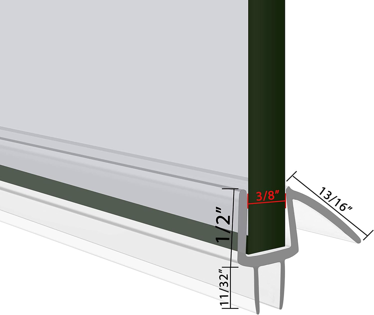 Serene Valley Frameless Shower Door Seal Strip for 3/8" Glass, Super Clear and Strong Material for Water Blocking - 78" Doorside Strip Plus 78" Bottom Strip, 2pcs