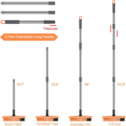 2 in 1 Floor Brush Scrubber with Long Handle Grout Brush 3 Poles 53.5'' New Upgrade Stiff Bristle Cleaning Scrub Brush with Squeegee 120°Rotating Tile Brush for Cleaning Bathroom Glass Patio Kitchen