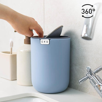 EKO Fandy 0.58 Gal/2.2L Mini Trash Can with Lid, Swing-Top Desktop Trash Can for Bathroom, Countertop, Vanity, Desk or Office, Small Garbage Bin (Blue)