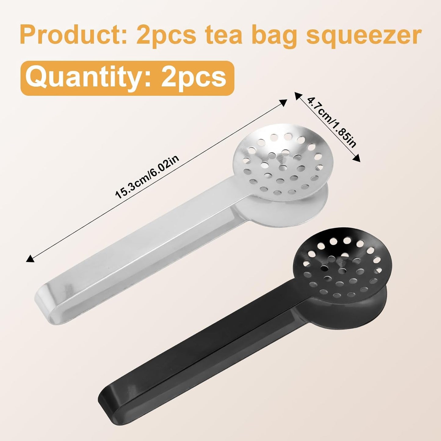 2pcs Tea Bag Squeezer Tongs, Stainless Steel Teabag Clip Holder Strainer Dispenser Gripper Picker Spoon Accessories for Tea Drinkers Gifts(Silver, Gold)