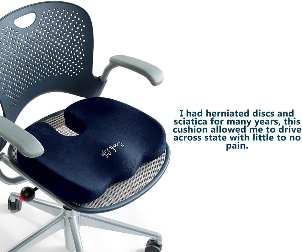 ComfiLife Premium Comfort Seat Cushion - Non-Slip Orthopedic 100% Memory Foam Coccyx Cushion for Tailbone Pain - Cushion for Office Chair Car Seat - Back Pain & Sciatica Relief (Gray)