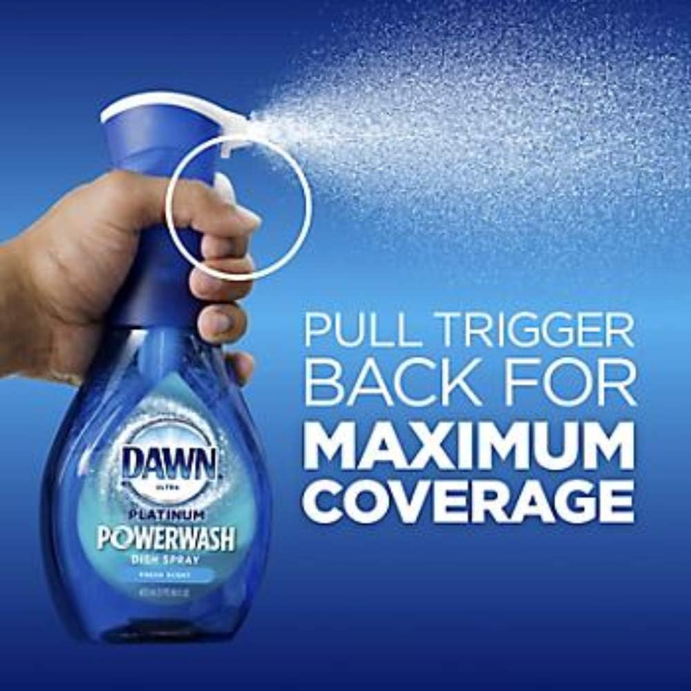 Dawn Powerwash Spray, Dish Soap, Dishwashing Liquid, Fresh, 1 Starter Kit + 3 Refills, 4x16 Fl Oz