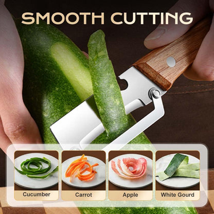 Multi-Functional Vegetable Peeler for Kitchen, 2026 New Stainless Steel Peeler with Wooden Handle and Bottle Opener, Kitchen Tool for Fruit Veggie Pumpkin, Gifts for Mom (2PCS)