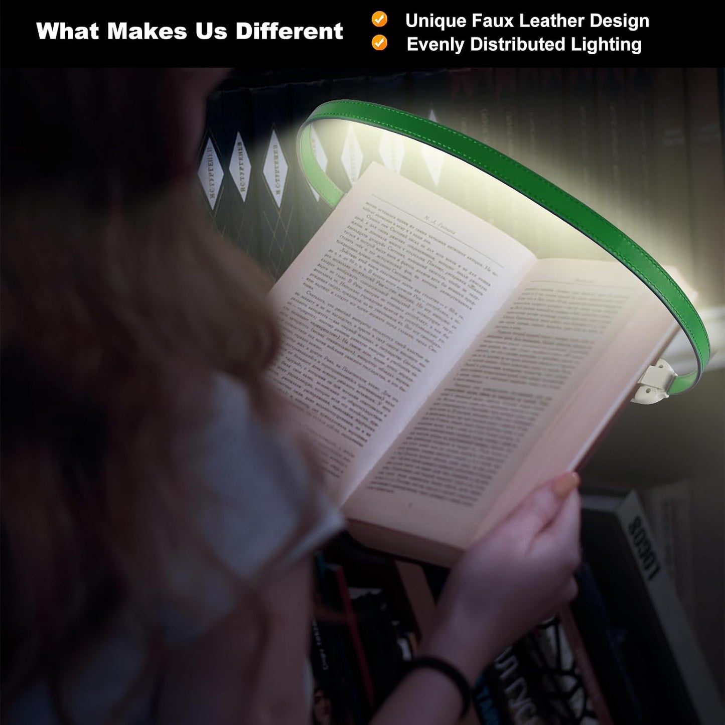 ROOKIELEDS Rechargeable Book Light for Reading, 12 LED Eye-Care Reading Light, 4 Color Temperatures, Stepless Dimming, No Flicker, Evenly Distributed Lighting for Books, Perfect for Reader (Green)