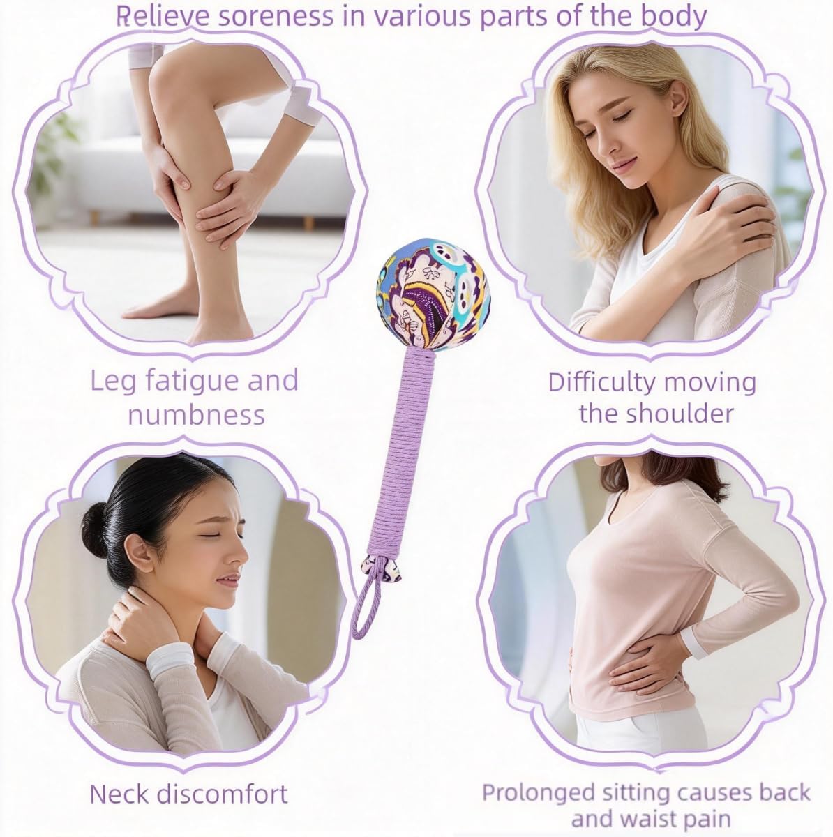 Wormwood Mugwort Massage Hammer 26cm, Manual Lymphatic Drainage Tool, Handheld Percussion Massager for Full Body Muscle Tension Relief (1, Pink)