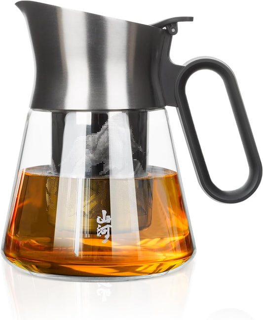 ZENS 23oz Small Glass Teapot with Infuser For Loose Leaf Tea Steeper | Design Tea Pot with Infusers for Loose Tea, Thick Borosilicate Teapot for Lovers Gifts, Mess-Free Stainless Steel Spout