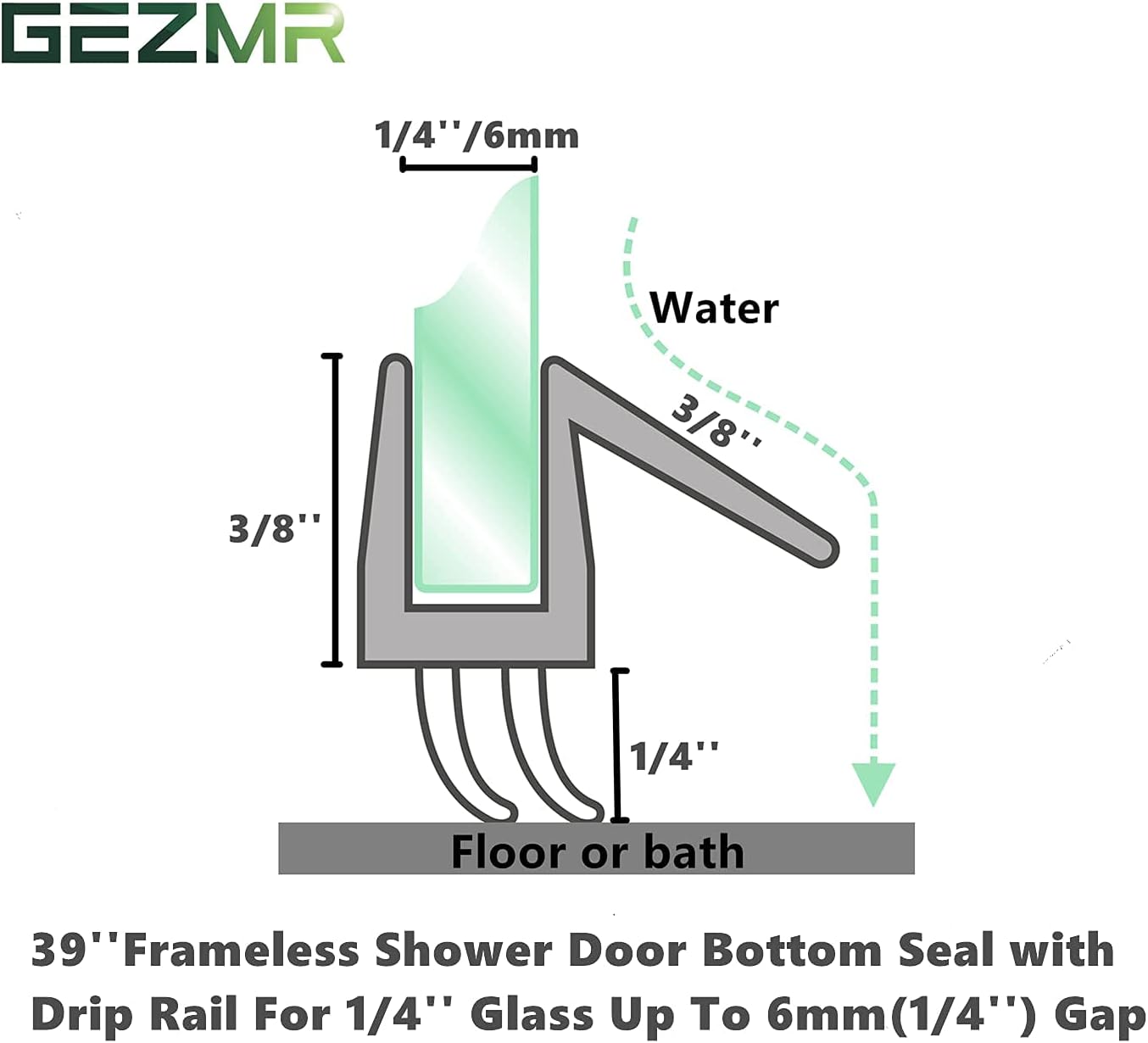 2-Pack Frameless Shower Door Bottom Seal (1/4'' X 39'') Clear Glass Shower Door Sweep Strip can Covers up to 23mm Gap - Stop Leaks