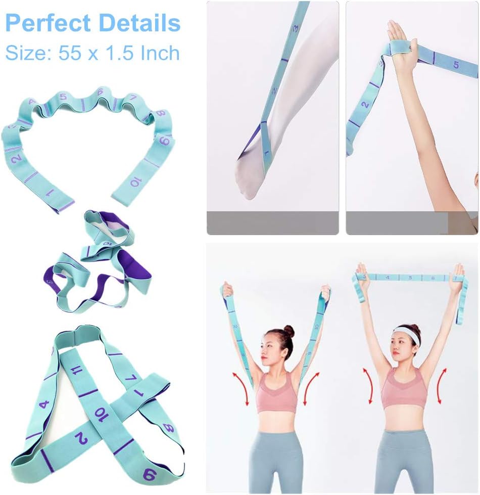 Stretching Straps Hamstring Stretcher Device Elastic Exercise Band Yoga mat Carrying Straps Leg Exercise Equipment Stretching Strap with Loops for Flexibility Stretch Strap 11 Loops