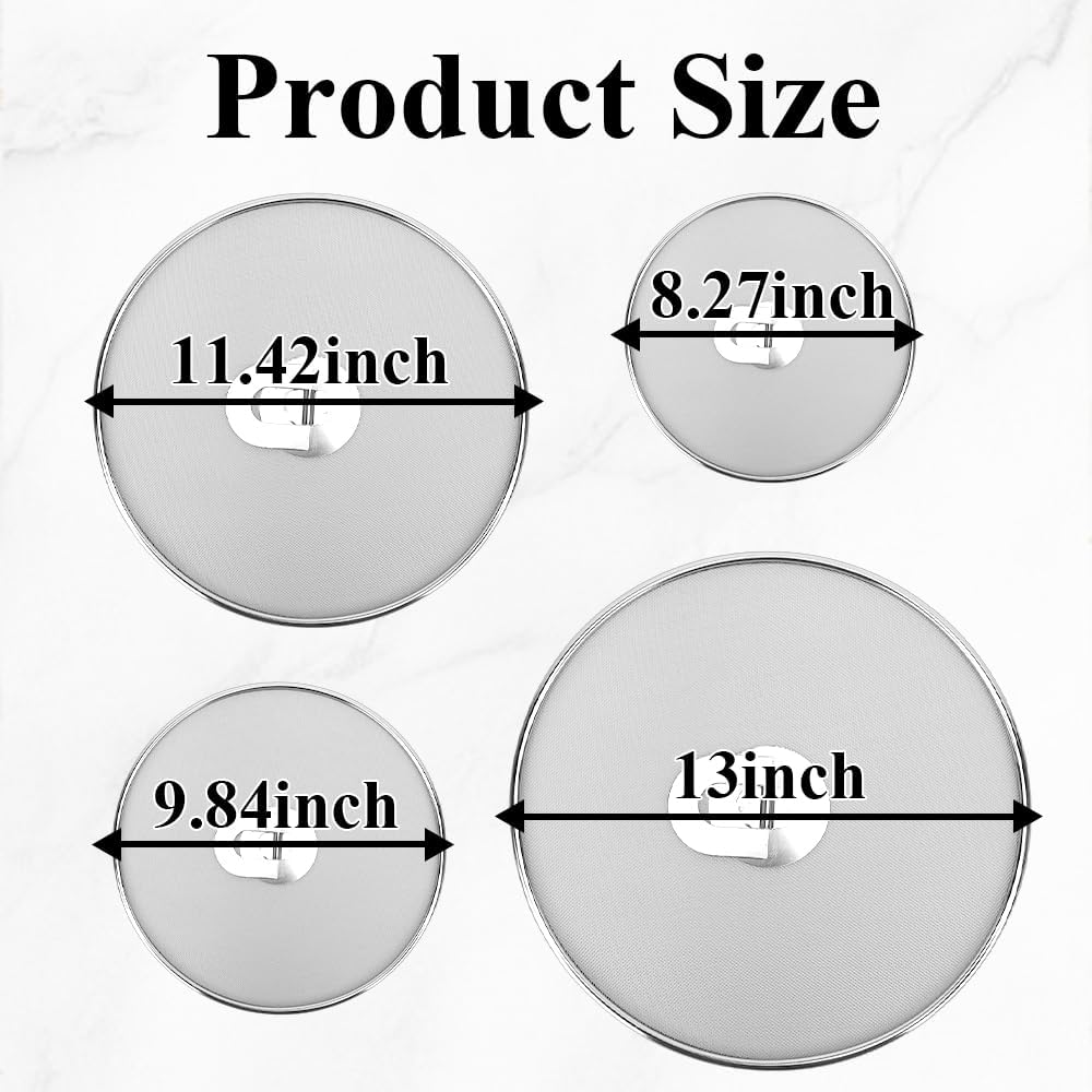 4 Pack Stainless Steel Grease Splatter Screen Set - 13"/11.4"/10"/8.2" Frying Pan Splatter Guard with Fold-Flat Knob, Kitchen Oil Splatter Shield for Safe Cooking