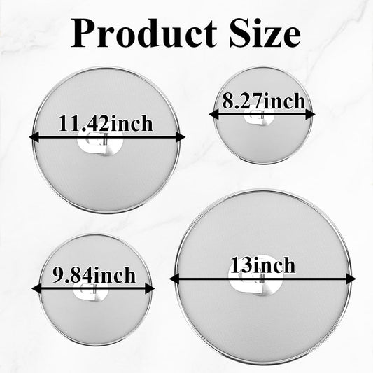 4 Pack Stainless Steel Grease Splatter Screen Set - 13"/11.4"/10"/8.2" Frying Pan Splatter Guard with Fold-Flat Knob, Kitchen Oil Splatter Shield for Safe Cooking