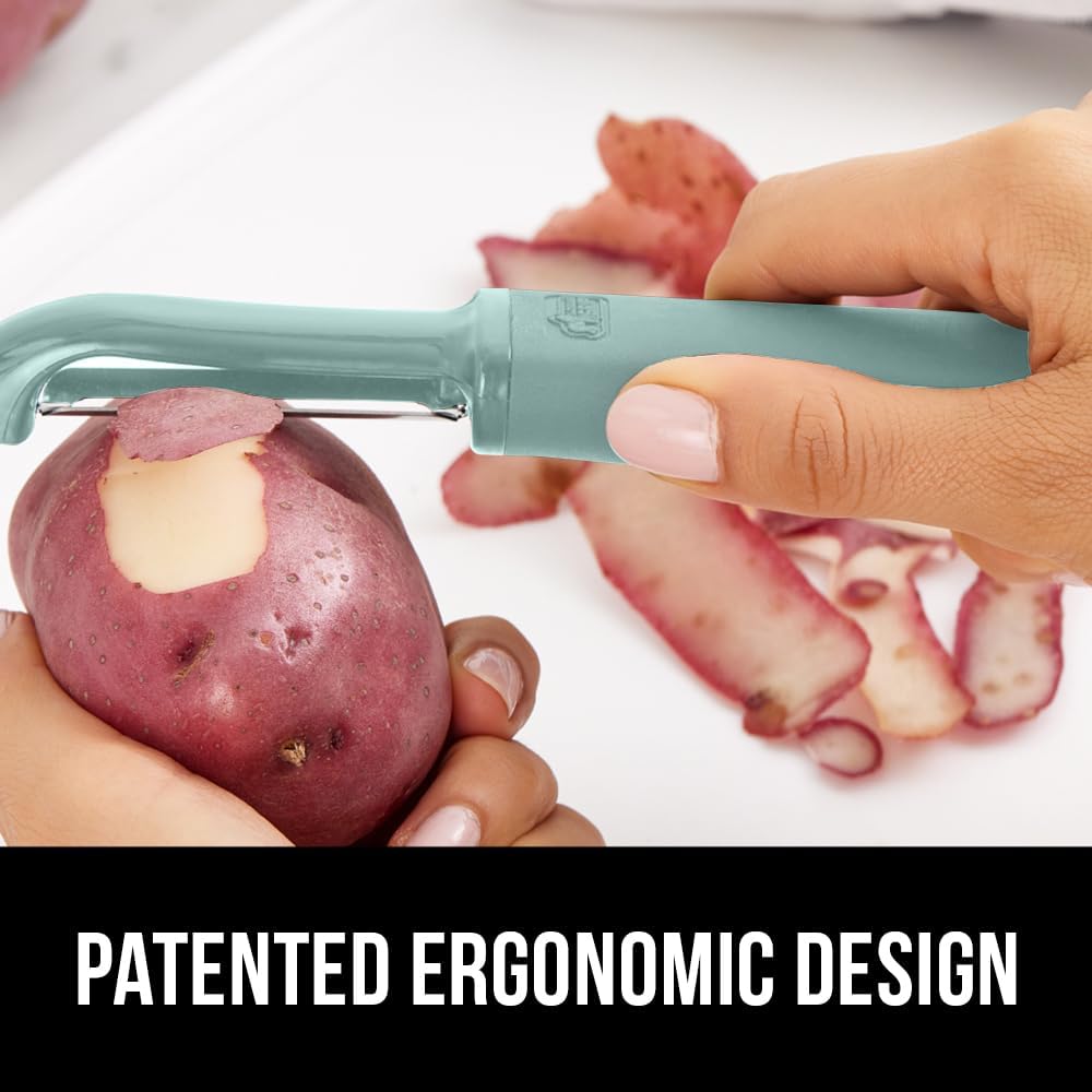GORILLA GRIP® Patented BPA-Free Vegetable Peeler, Extra Sharp Swivel Stainless Steel Blades with Guard, Comfortable Soft Handle, Easily Peel Carrots or Fruit, Potato Eye Remover, Dishwasher Safe, Mint