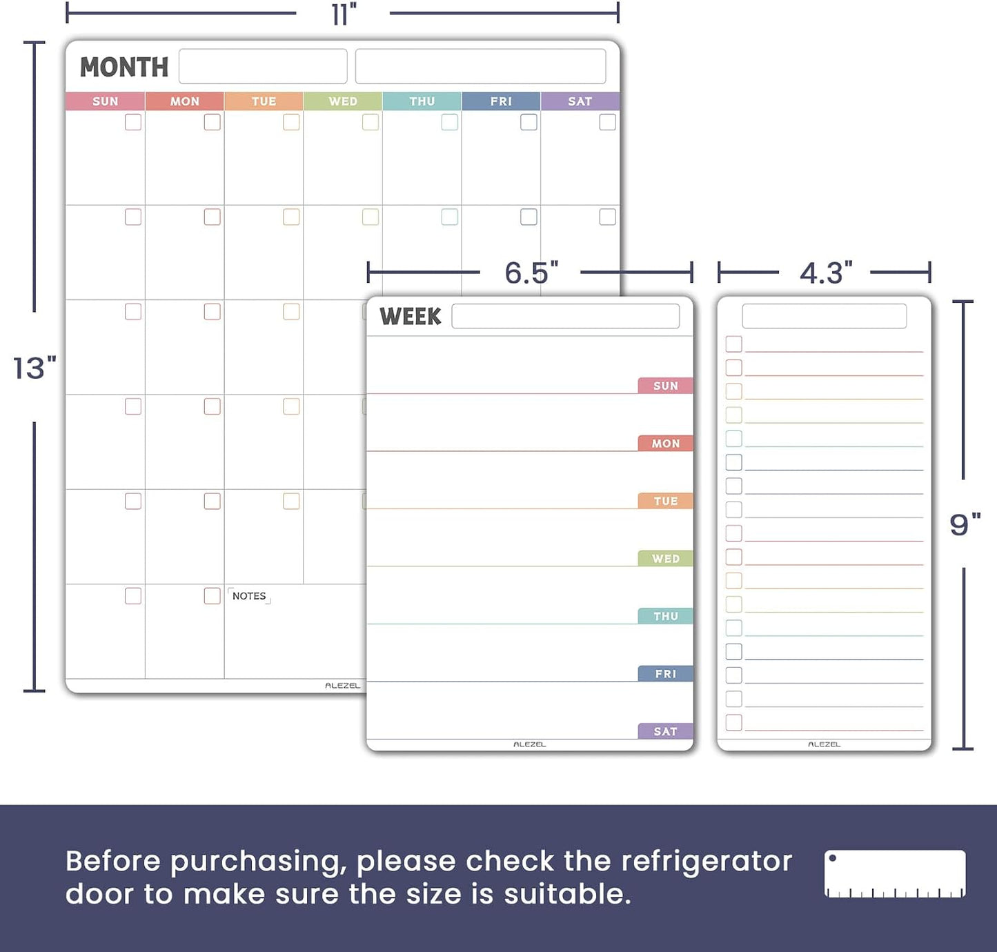 ALEZEL Magnetic Dry Erase Calendar for Refrigerator, Fridge Calendar Set | Includes Vertical Magnetic Monthly Planner Whiteboard & Weekly Dry Erase Board, List Board, 4 Markers + Eraser
