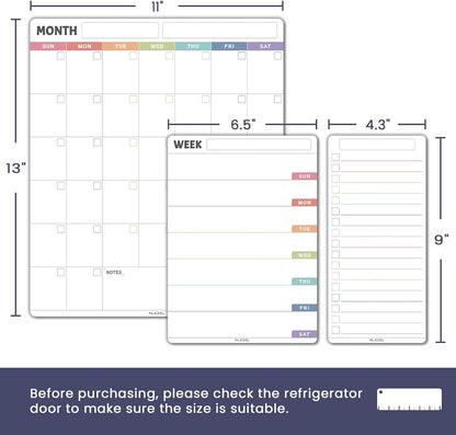 ALEZEL Magnetic Dry Erase Calendar for Refrigerator, Fridge Calendar Set | Includes Vertical Magnetic Monthly Planner Whiteboard & Weekly Dry Erase Board, List Board, 4 Markers + Eraser