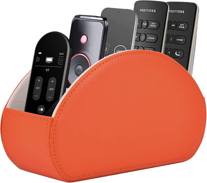 Leather Remote Control Holder with 5 Compartments TV Remote Caddy Storage Box/Tray,Desktop Organizer Store Controller,Glasses,Brush,Media Player,Pen,Space Saver for Bedside Table/Office Desk(Black)