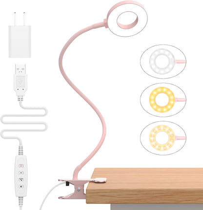 iZELL Desk Lamp, [3 Color Modes & 10 Brightness] LED Reading Light with Clamp, Silicone Flexible Arm Book Light for Kids Reading Book in Bed at Night Clip on Table, Headboard, Dorm - 15.8‘’ Black