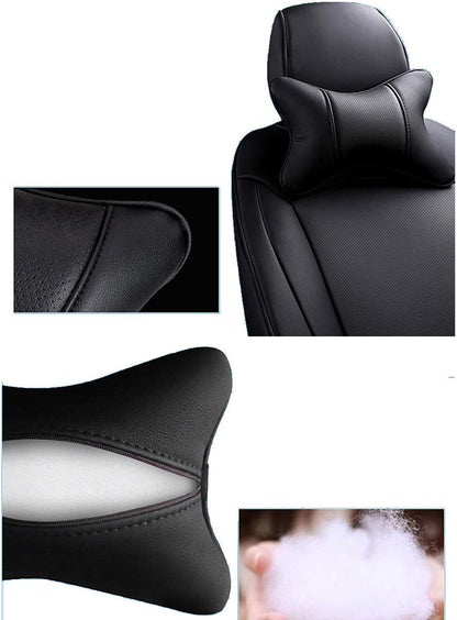 2 Packs Car Neck Pillows, Dual-Side PU Leather Car Headrest with Fiber Filling, Universal Soft Neck Support Pillow for Car, Home & Office (Black)