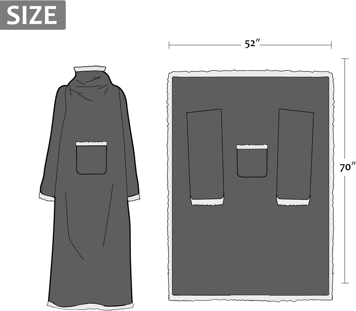 Catalonia Sherpa Wearable Blanket with Sleeves and Pocket for Adults