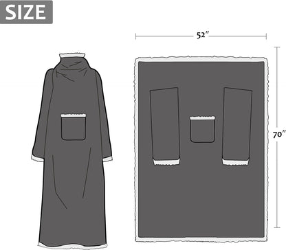 Catalonia Sherpa Wearable Blanket with Sleeves and Pocket for Adults