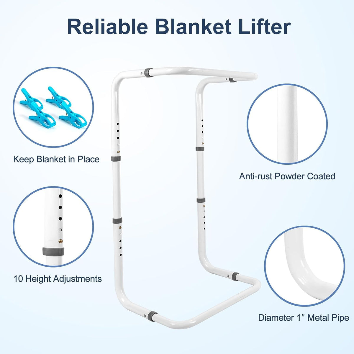 HEPO Blanket Lifter,Adjustable Height Blanket Lift Bar,Included 4 Clips