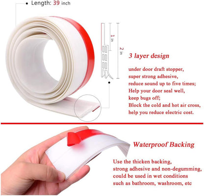 [2Pack Large Door Sweep] Huge Gap Door Draft Stopper, 3-2/5"W x 39" L Door Bottom Seal with Wider Strong Adhesive for Interior/Exterior Doors - Guard Against Drafts, Dust, Noise and Animals-White