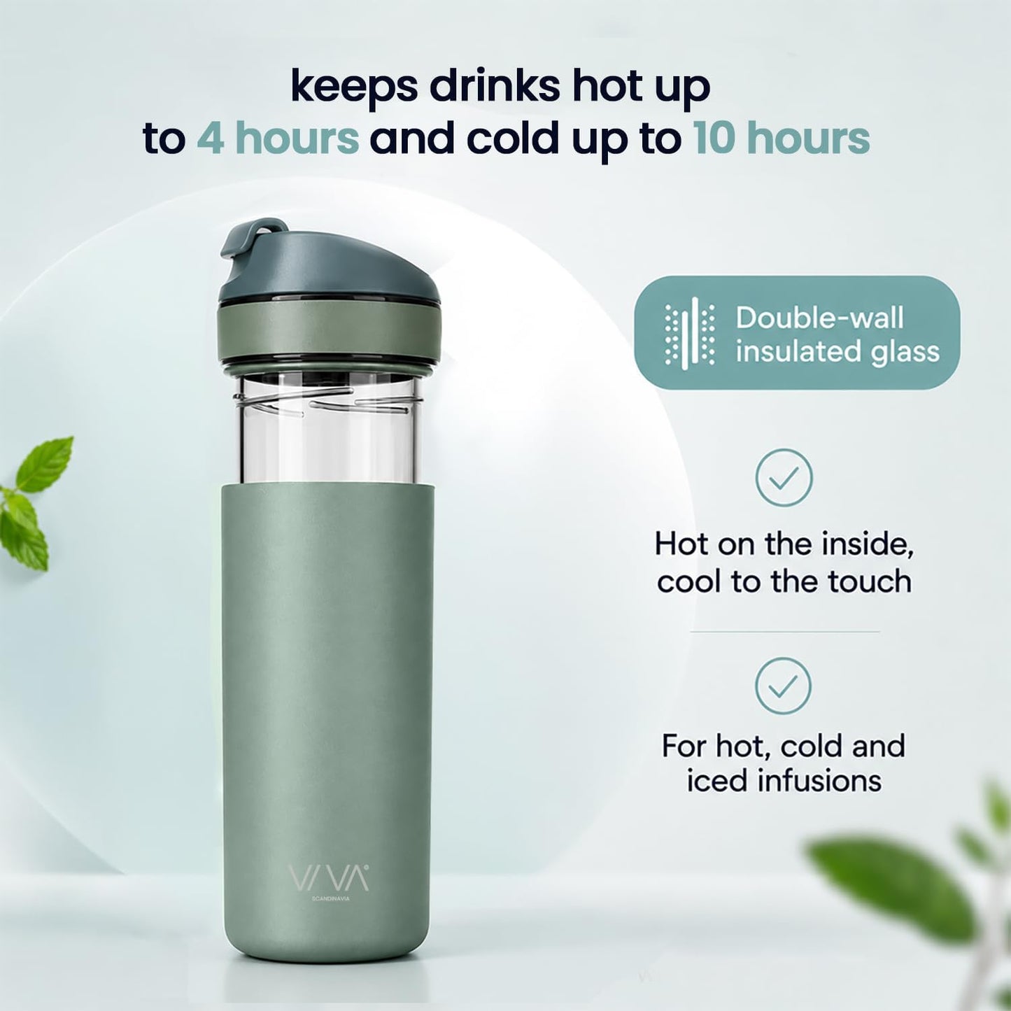 VIVA Recharge Tea Infuser Bottle, 16 oz Insulated Stainless Steel Travel Tea Tumbler with Infuser for Loose Leaf, Hot & Cold Tea & Coffee, Patented Steep Control, Leak-Resistant Lid - Mustard