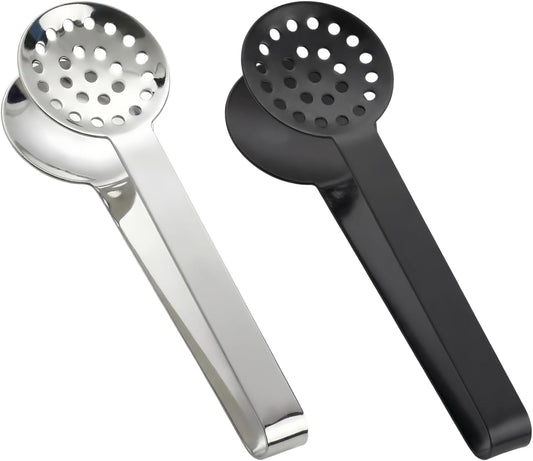 Stainless Steel Tea Bag Squeezer Tongs – Round Strainer Gripper Picker, Durable Tea Filter Spoon Clamp for Mess-Free Tea Bag Handling, 2 Pcs for Tea Drinkers, Kitchen & Bar Accessories（black&sliver）
