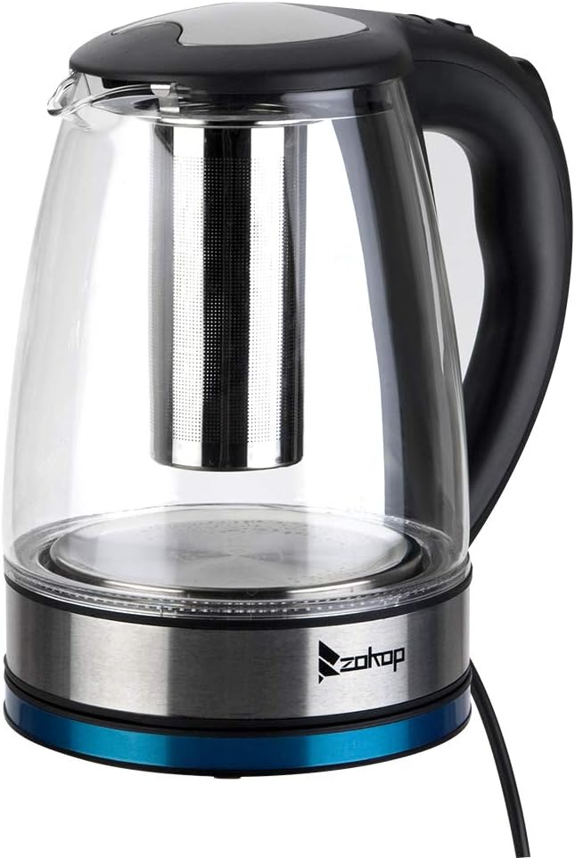 Electric Kettle with Glas,Electric Glass Kettle and Tea Maker with Temperature Controls 110V 1500W 1.8L Glass Electric Kettle with Filter, Stainless Steel Lid & Bottom