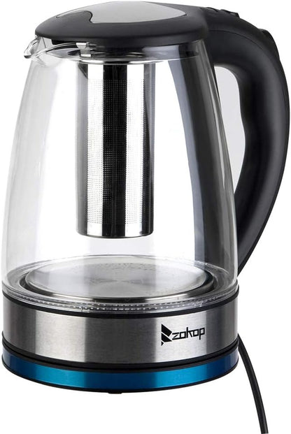 Electric Kettle with Glas,Electric Glass Kettle and Tea Maker with Temperature Controls 110V 1500W 1.8L Glass Electric Kettle with Filter, Stainless Steel Lid & Bottom
