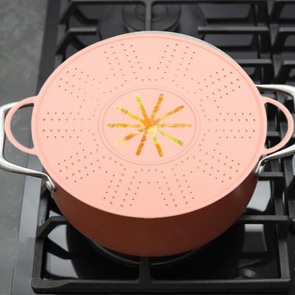 Generic Silicone Spill Stopper Lid Heat Resistant Pot Cover with Steam Vents, Multifunctional Anti Overflow Cover for Skillets, Pink