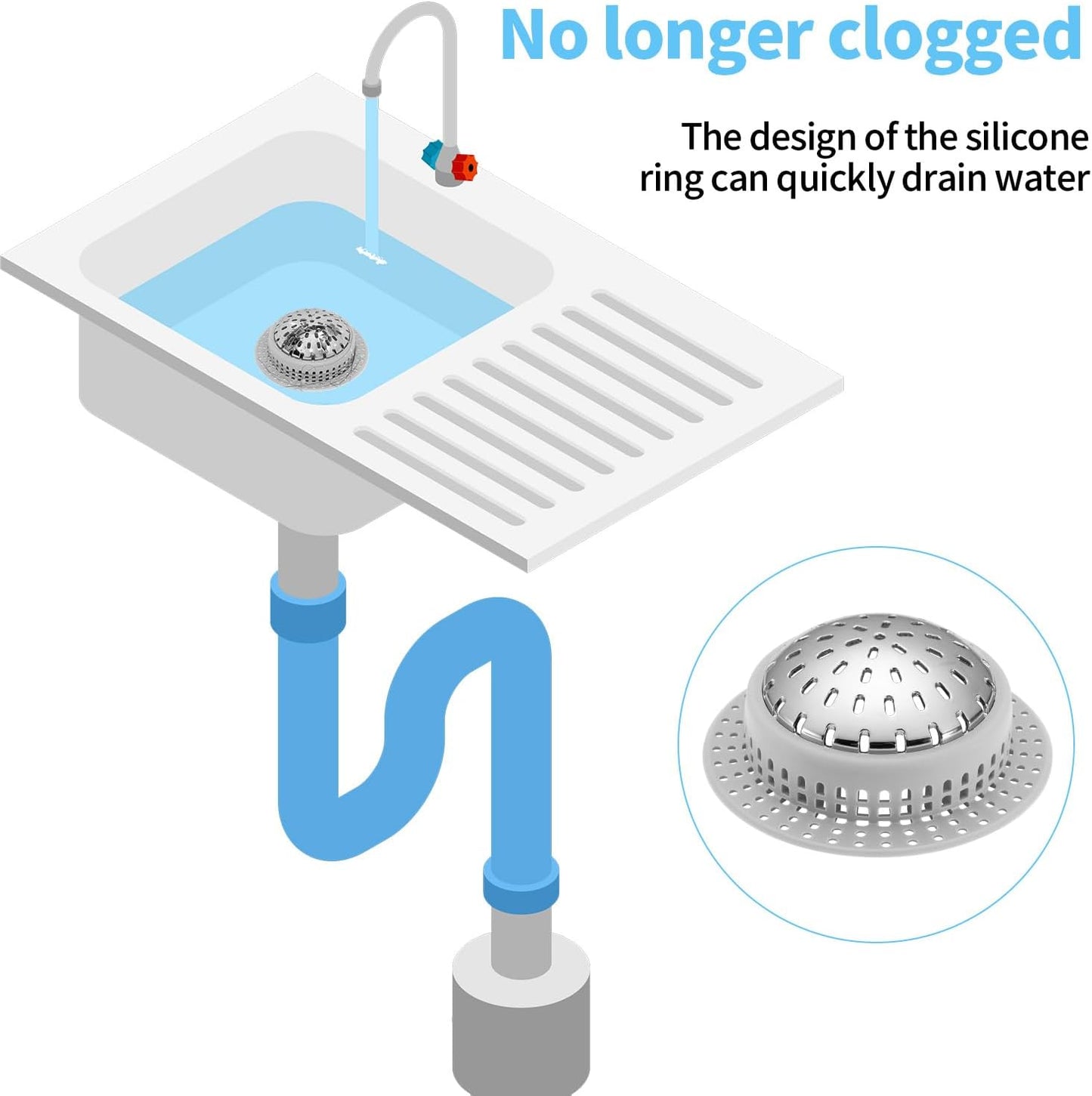 Aluvor Bathtub Drain Hair Catcher Shower Drain Cover Sink Drain Protector | Bathroom Sink & Bathtub Drain Strainer for Pop-Up & Regular Drains, grey