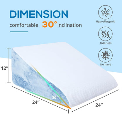 Sasttie Wedge Pillow 24x24x12 inch, Memory Foam Bed Wedge, Cool Grey | Triangle Pillow for Sleeping, Acid Reflux, Back Pain, Post-Surgery, and Snoring, Designed with Removable Washable Cover