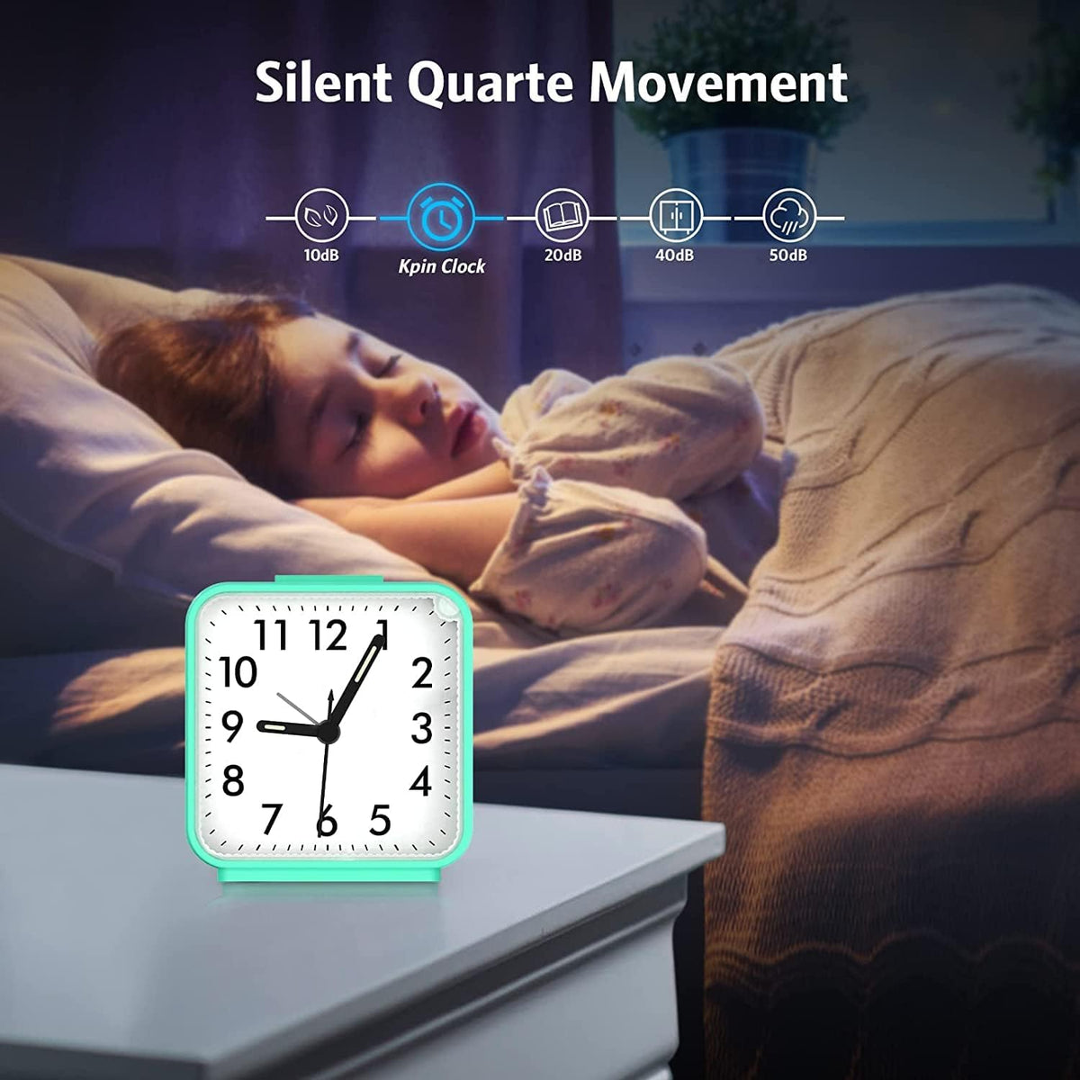 AMIR Analog Silent Non Ticking Small Clock, Travel Analog Alarm Clock