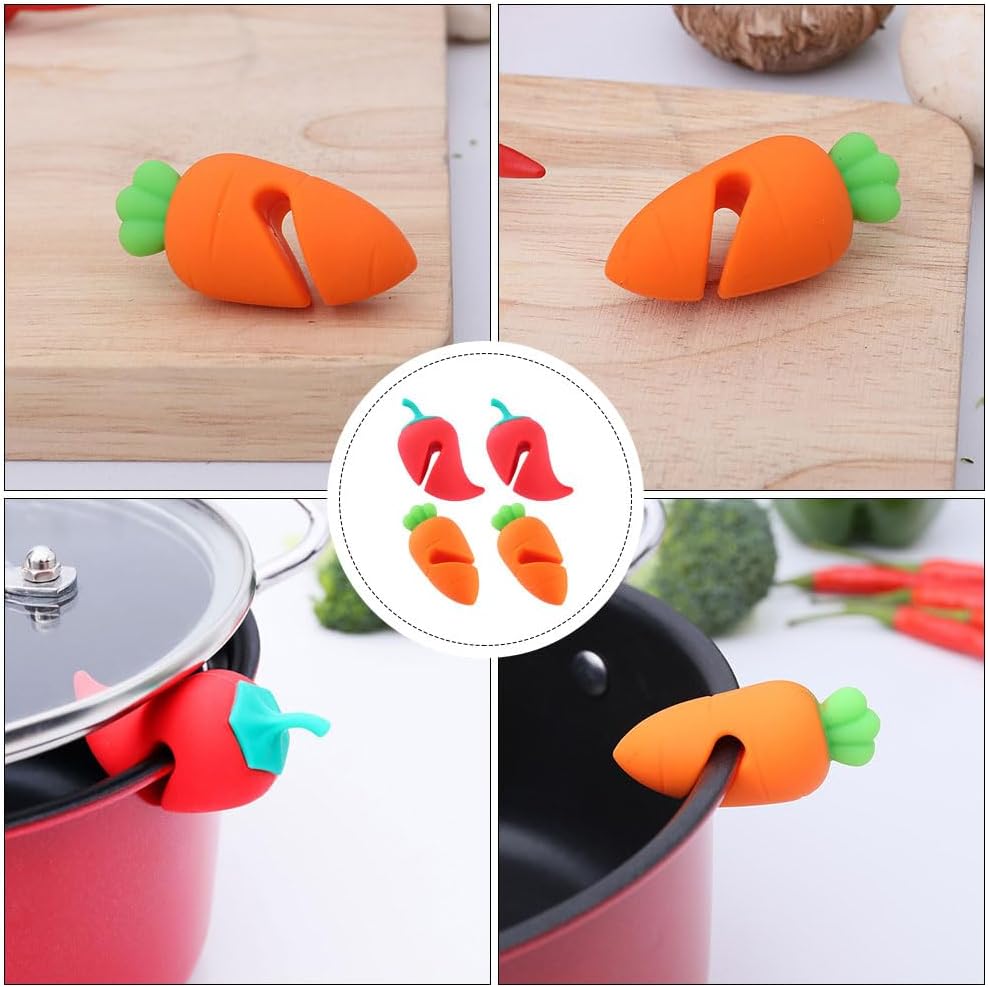 DOITOOL 8Pcs Silicone Pot Lid Lifters Heat Resistant Spill-Proof Boil Stoppers for Kitchen Soup Pots Convenient Lid Holders to Prevent Overflow Cute Carrot and Chili Design
