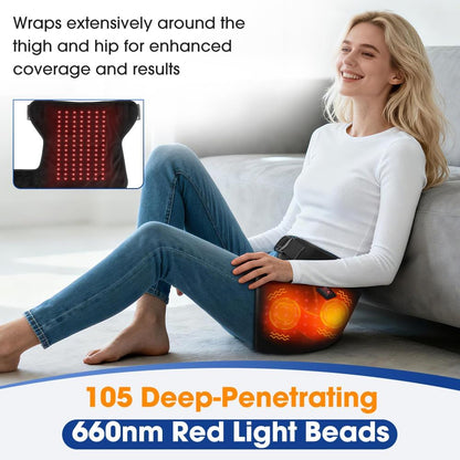 Red Light Hip Heating Pad for Sciatica & Hip Pain Relief, USB Powered Hip Brace with Vibration & 3 Heat Levels, Wearable Support for Lower Back, Thigh & Buttock
