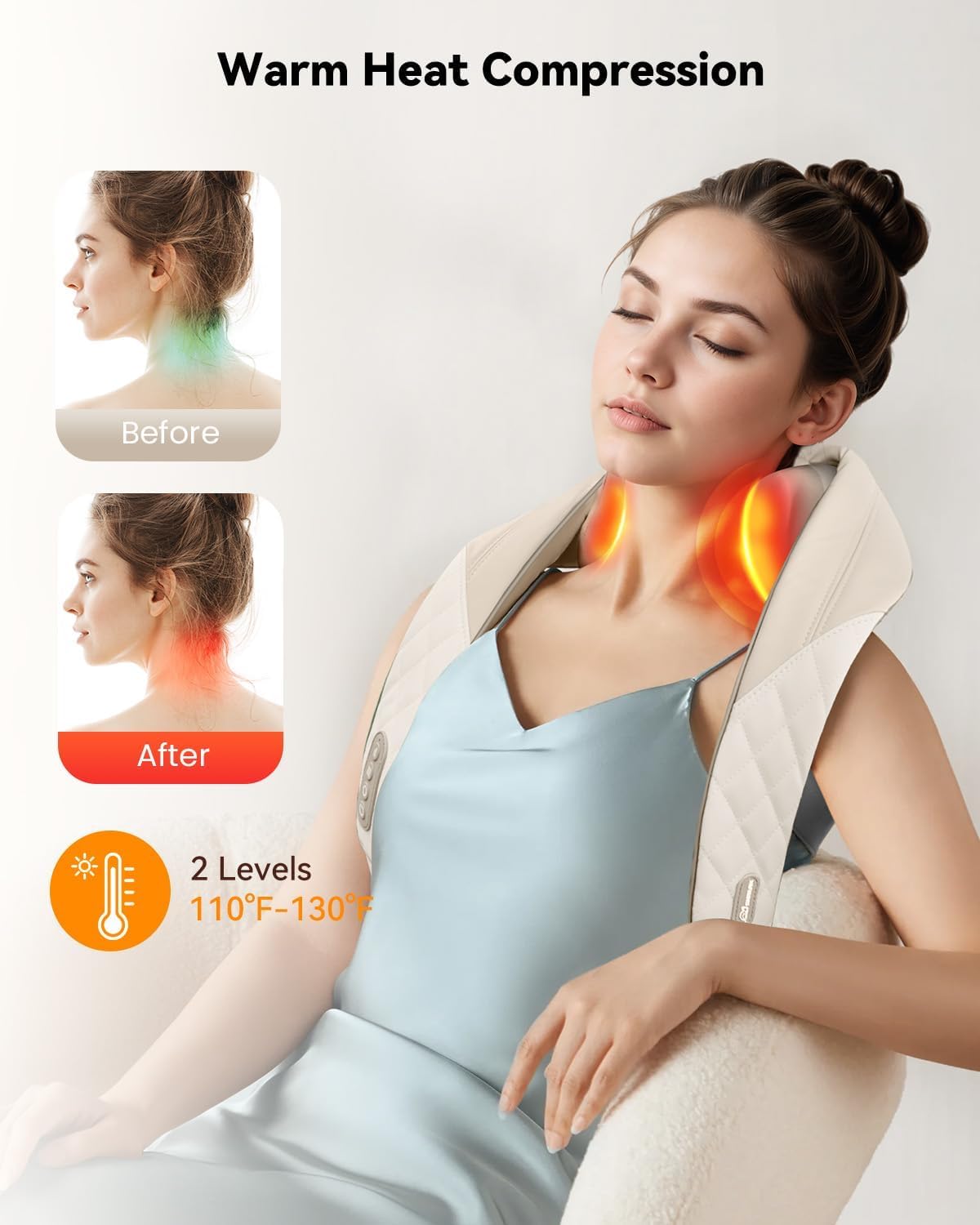 Snailax Cordless Neck Massager with Heat, Kneading Neck and Shoulder Massager Deep Tissue, Shiatsu Back Pillow, 2 Heating Levels,Gifts for Mom Dad