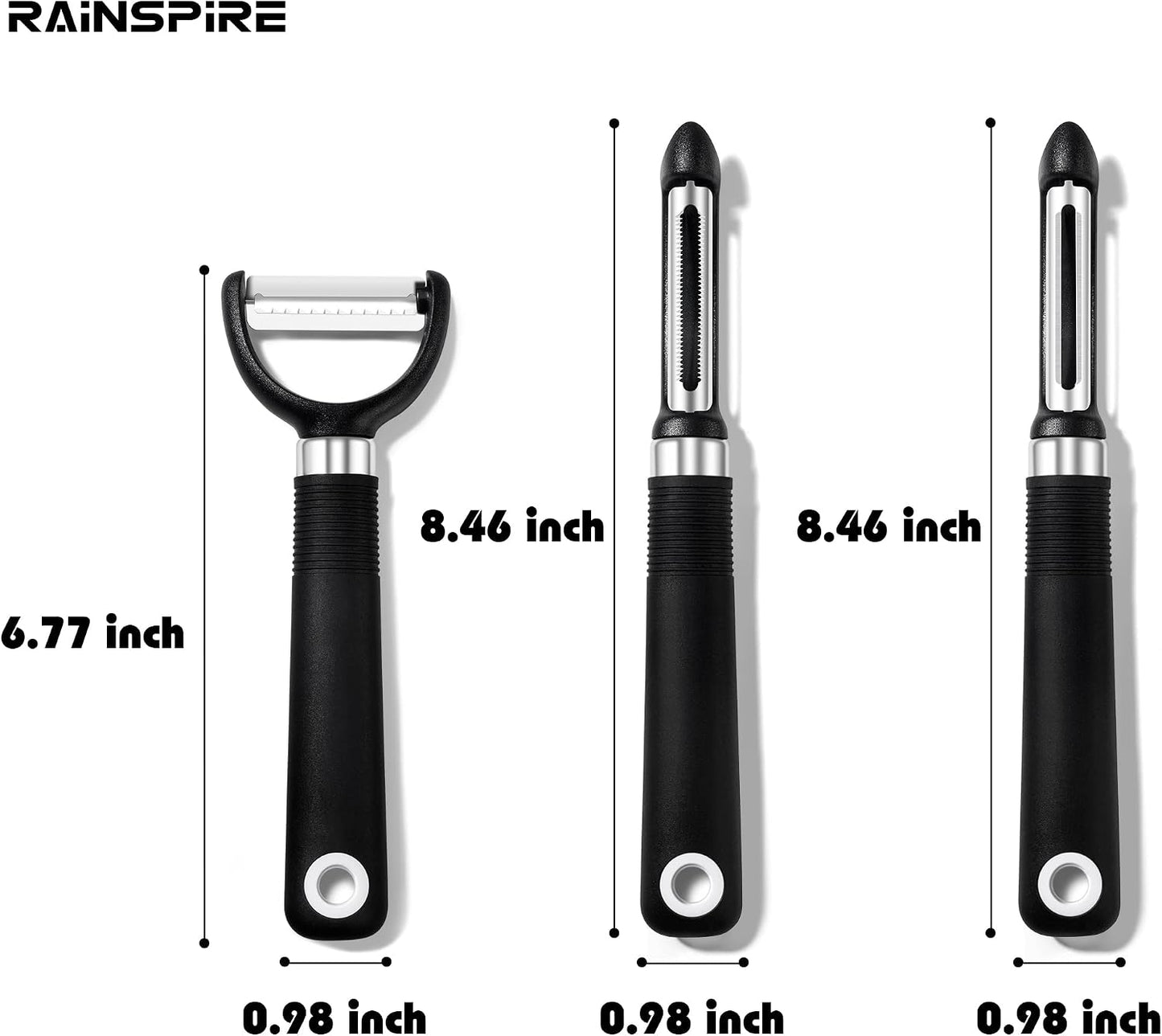 Rainspire 3-Piece Peeler Set, Premium Swivel Vegetable Peeler, Kitchen Gadgets Apple Peeler Potato Peeler Veggie Peeler Fruit Peeler, Dishwasher Safe Kitchen Accessories, Grey