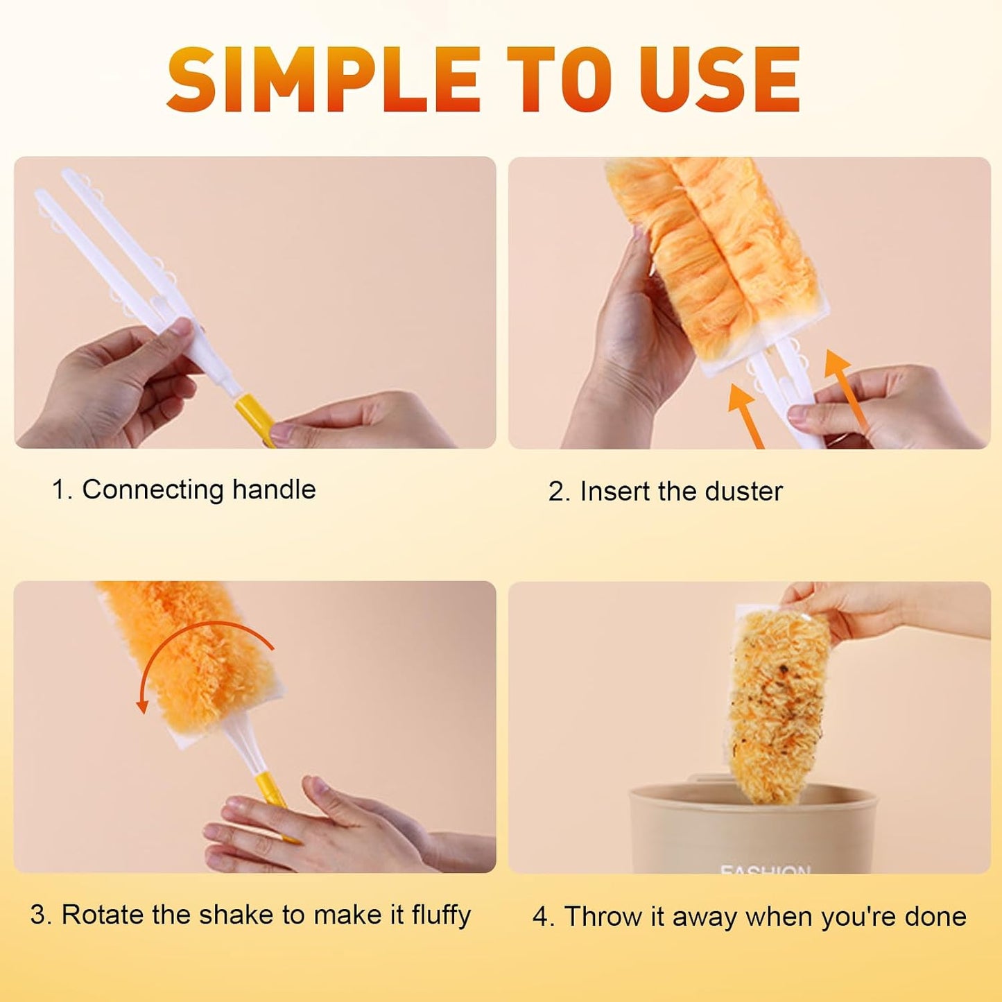 Heavy Duty Duster Refills, Disposable Dusters Kit for Cleaning Dusting Furniture Blind Ceiling Fan, Multi Surface 360 Feather Duster(60)+3FT Extended Handle +1 Handle
