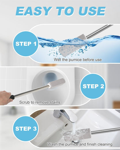 6 Pack Pumice Stone Toilet Bowl Cleaner | 22" Stainless Handle Hard Water Stains Remover, Extra Long Pumice Brush for Toilet, Sink, Pool, Tile, Grill