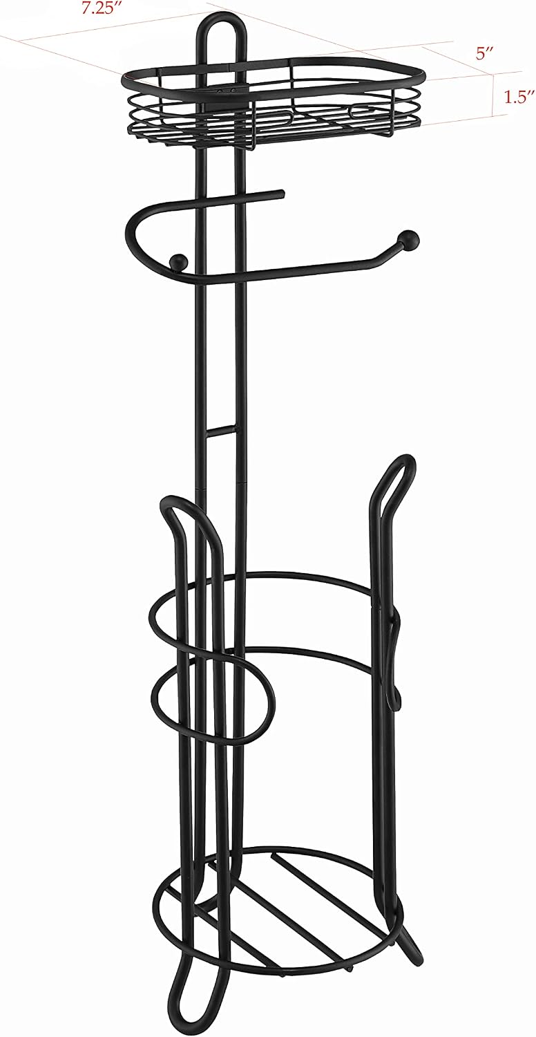 SunnyPoint Bathroom Heavyweight Toilet Tissue Paper Roll Storage Holder Stand with Reserve and Shelve, The Reserve Area Has Enough Space to Store Mega Rolls. (Chrome)