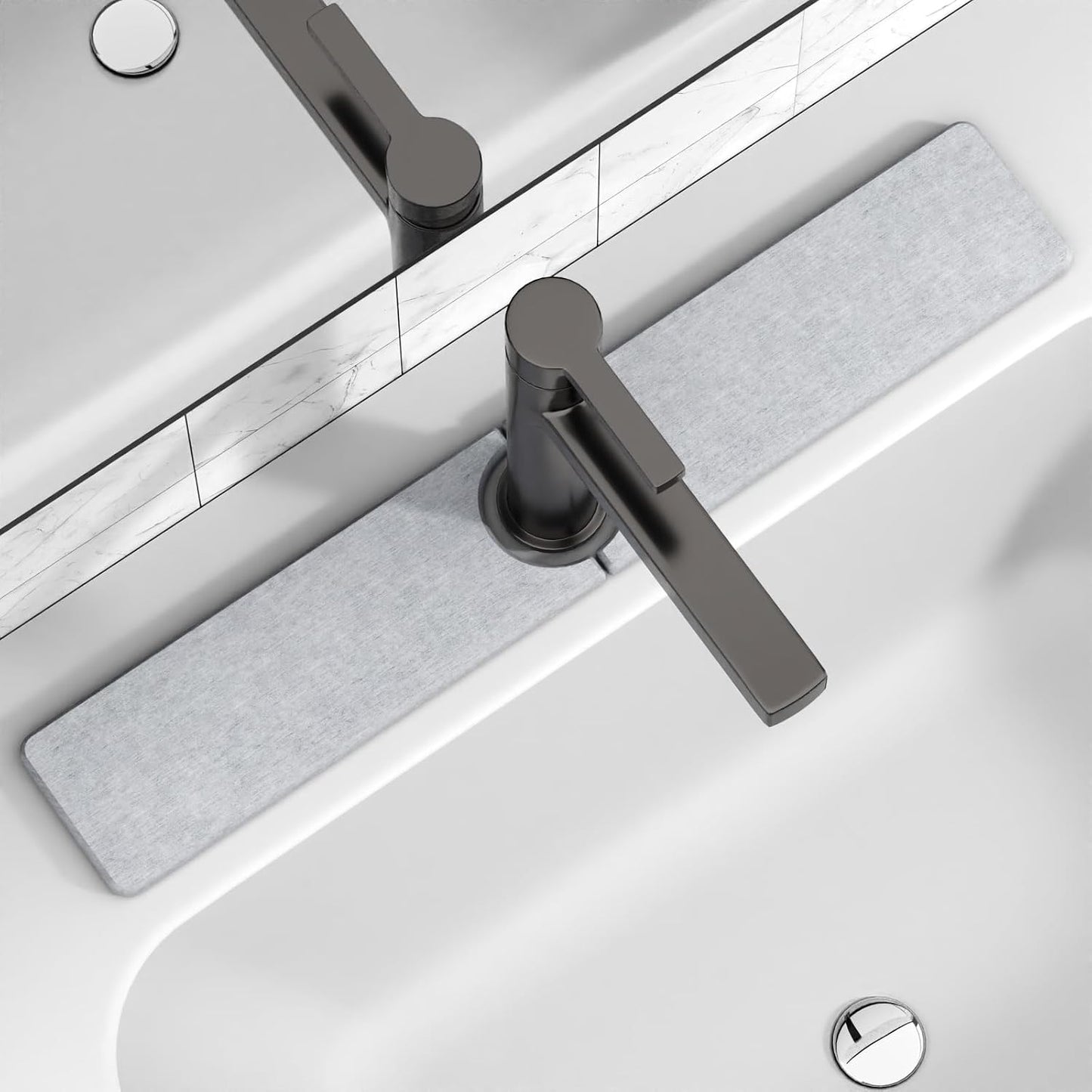Premium Stone Faucet Mat for Kitchen Sink, 30" x 4" White | Quick Drying & Water Absorbent, Sink Splash Guard Tray for Prevents Moisture Buildup