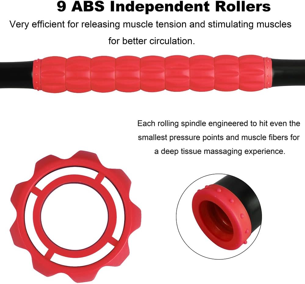 YANSYI Professional 9-Roller Deep Tissue Massage Stick - Portable Muscle Recovery Roller for Athletes, Relieves Post-Workout Soreness & Leg/Back Pain - Portable Physio Tool (Blue 1)