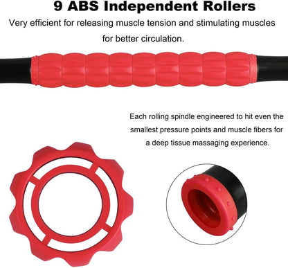 YANSYI Professional 9-Roller Deep Tissue Massage Stick - Portable Muscle Recovery Roller for Athletes, Relieves Post-Workout Soreness & Leg/Back Pain - Portable Physio Tool (Blue 1)