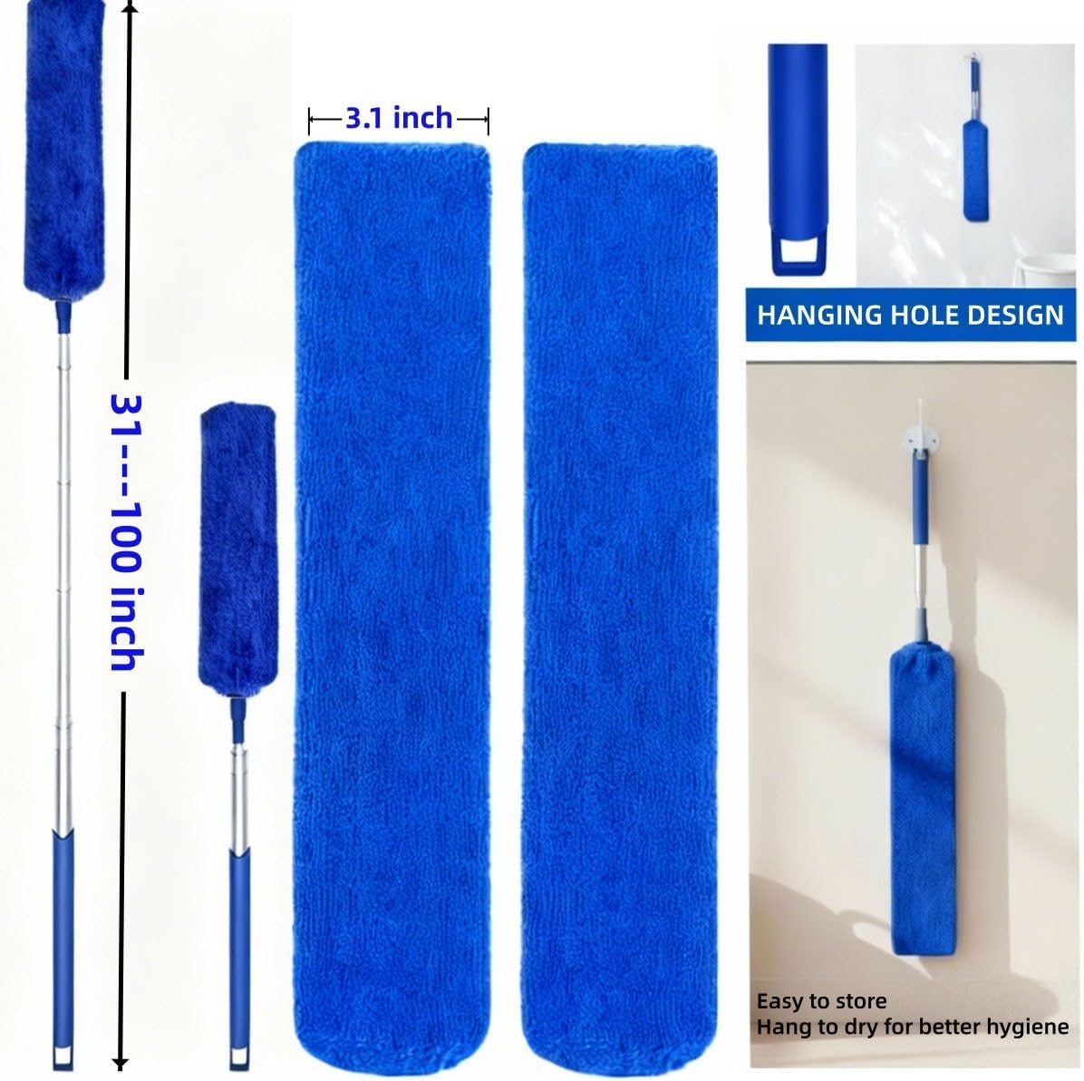 Retractable Gap Dust Cleaner Under Appliance Cleaning Tool, GMLRKY Flat Duster for Under Refrigerator Fridge Stove Couch Bed, Skinny Thin Duster for Tight Spaces (Blue)