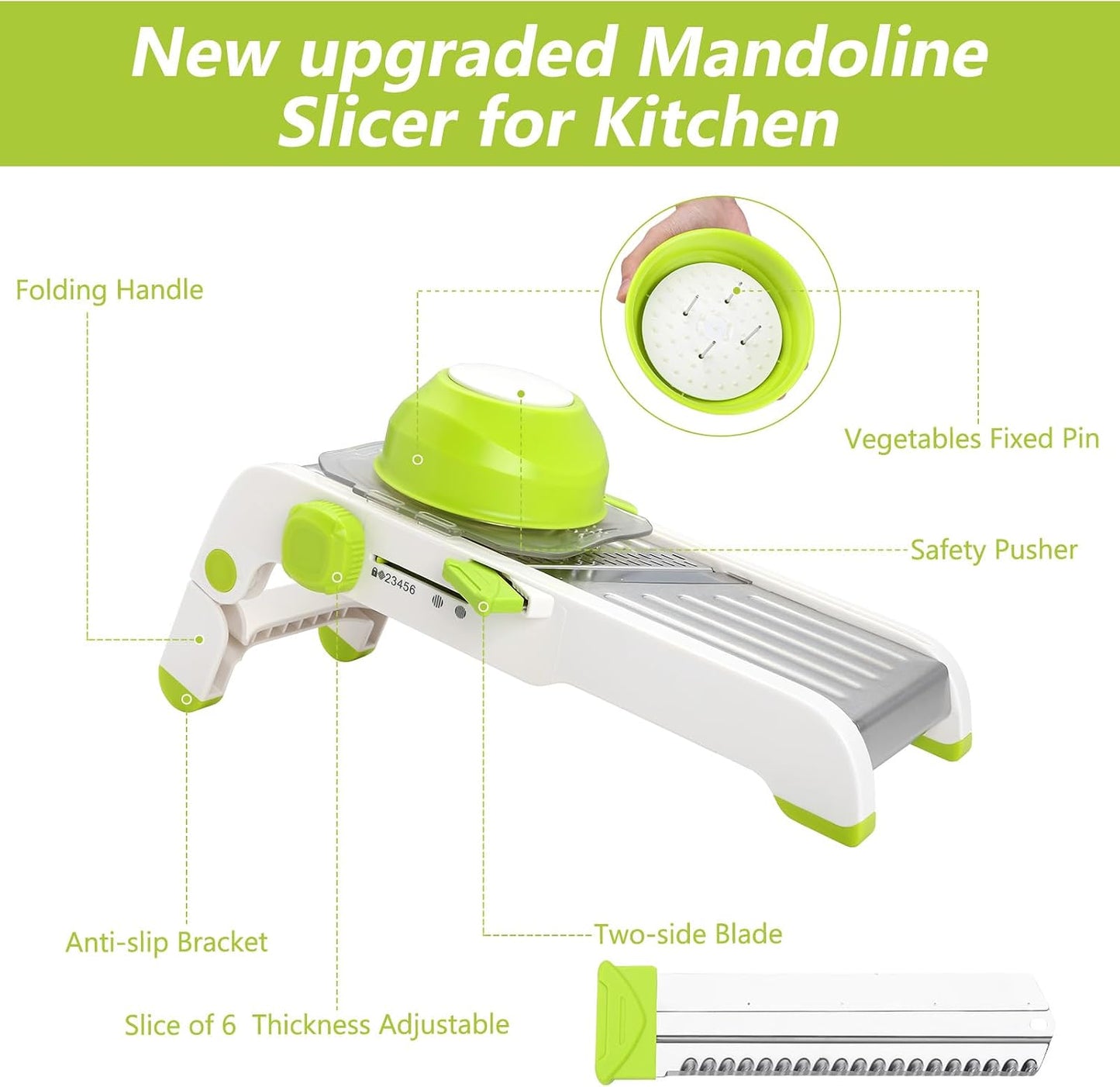 Mandoline Slicer for Kitchen, Adjustable Vegetable Potato Slicer | Stainless Steel Safe Mandolin Veggie Fruit Cutter with Food Holder, for Onion Cucumber Tomato Carrot, Grey