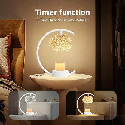 Yeuslor Gold Candle Warmer Lamp for Jar Candles with Adjustable Brightness＆Timer，Handcrafted Crystal＆Wooden Base, Luxurious Design,Home Decoration Electric Candle lamp(C-Shaped)