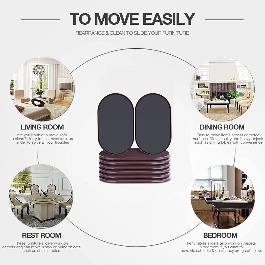 Reusable Large Furniture Movers Sliders for Carpet and Hardwood Floors-8 Pack 9-1/2" Oval Moving Pads Protector for Heavy Duty Sofa Bed Table Desk,Quickly and Easily Move Any Item, Beige