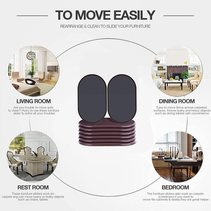 Reusable Large Furniture Movers Sliders for Carpet and Hardwood Floors-8 Pack 9-1/2" Oval Moving Pads Protector for Heavy Duty Sofa Bed Table Desk,Quickly and Easily Move Any Item, Beige