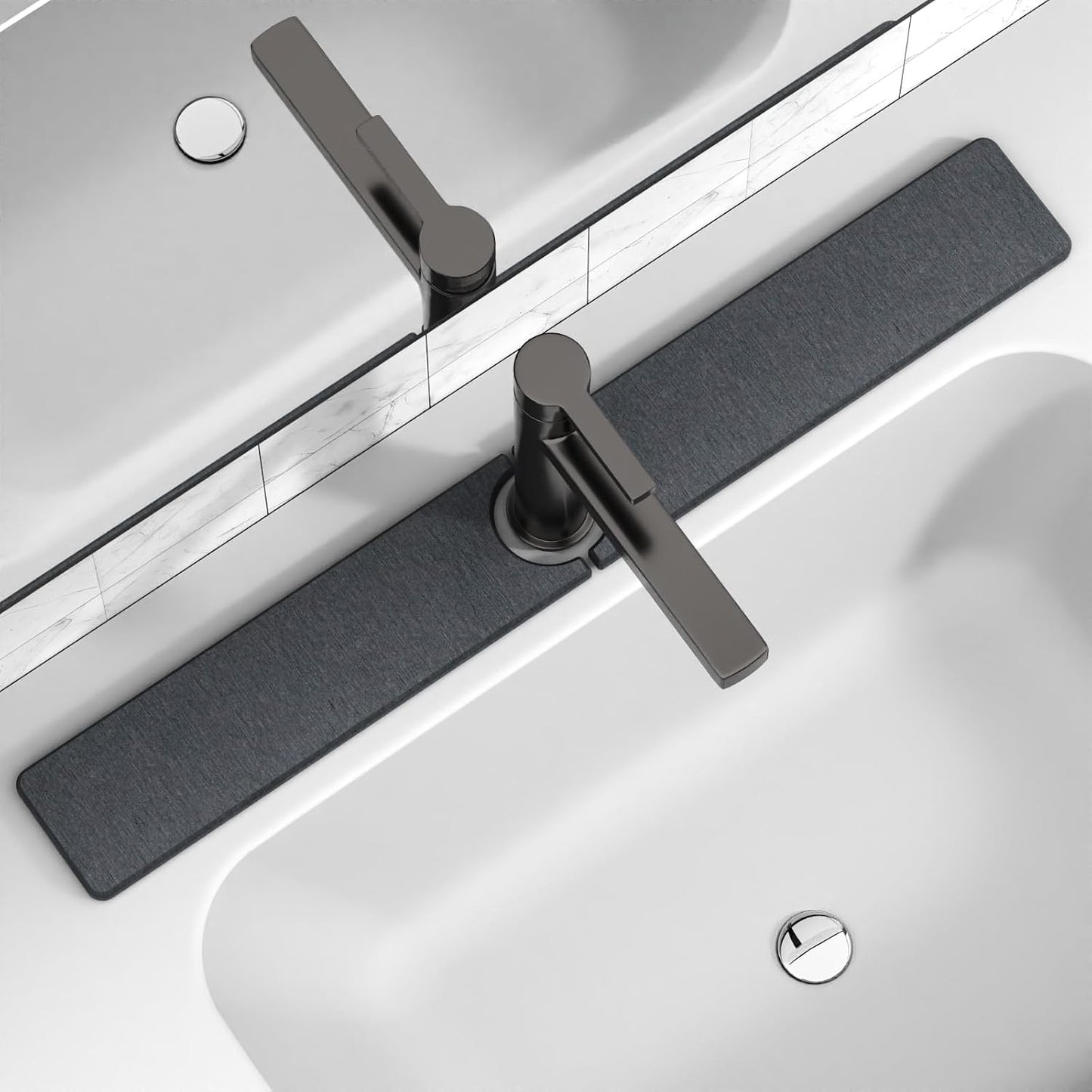 Premium Stone Faucet Mat for Kitchen Sink, 30" x 4" White | Quick Drying & Water Absorbent, Sink Splash Guard Tray for Prevents Moisture Buildup
