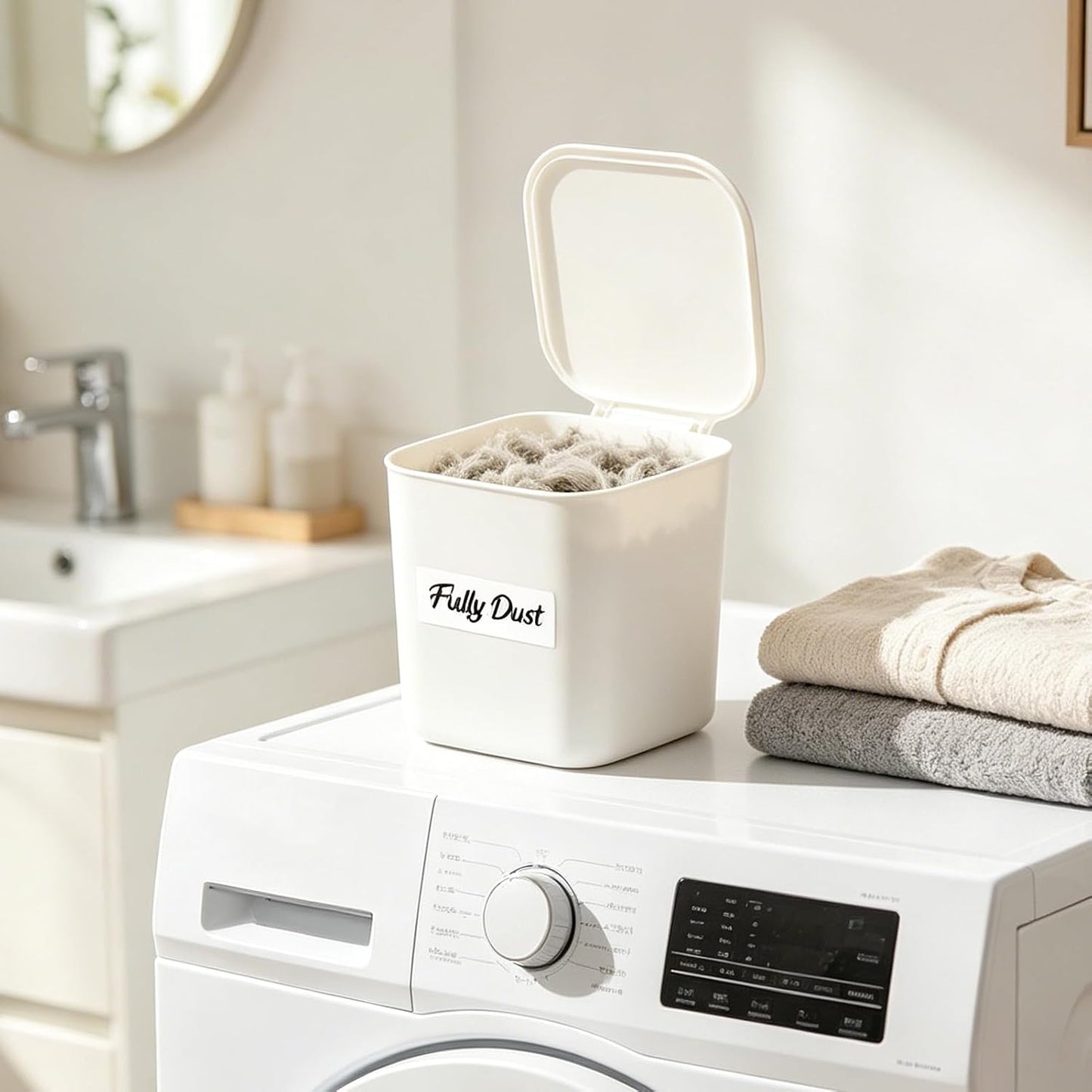 Rainmae Mini Magnetic Laundry Lint Bin with Lid, Dryer Lint Bin, Wall-Mounted Trash Can with Lid Plastic Storage Dryer Lint Holder, Magnetic Lint Bin, Space-Saving Organizer Solution for Laundry